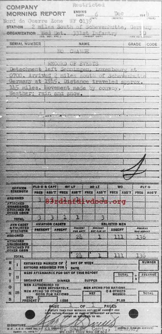 Morning report MEDDET Co, 1944-12-06, page 1 Morning report