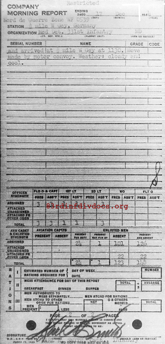 Morning report MEDDET Co, 1944-12-17, page 2 Morning report