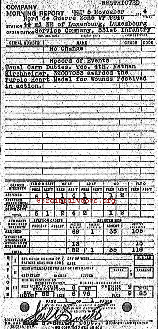 Morning report SERCO Co, 1944-11-05, page 1 Morning report