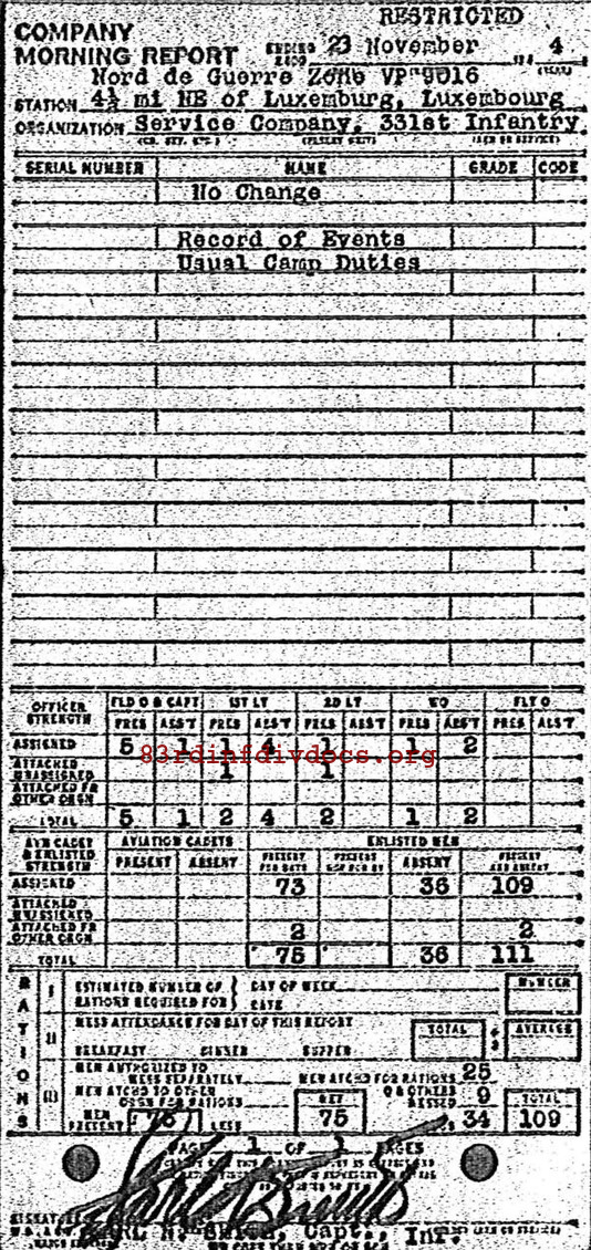 Morning report SERCO Co, 1944-11-23, page 1 Morning report