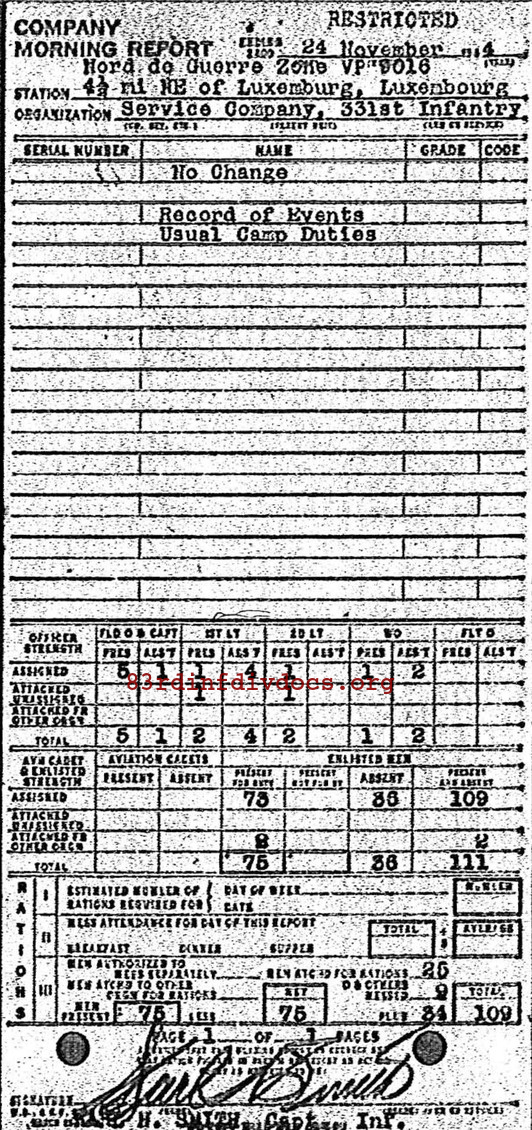 Morning report SERCO Co, 1944-11-24, page 1 Morning report
