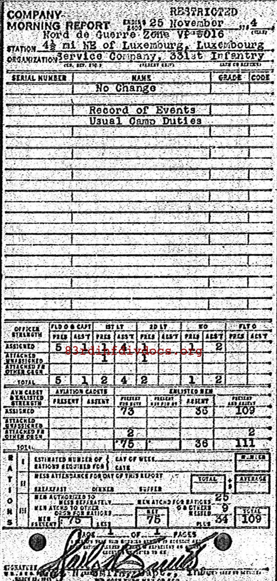 Morning report SERCO Co, 1944-11-25, page 1 Morning report