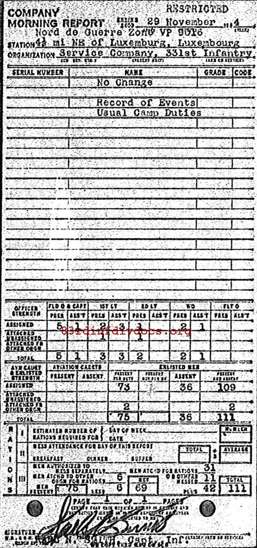 Morning report SERCO Co, 1944-11-29, page 1 Morning report