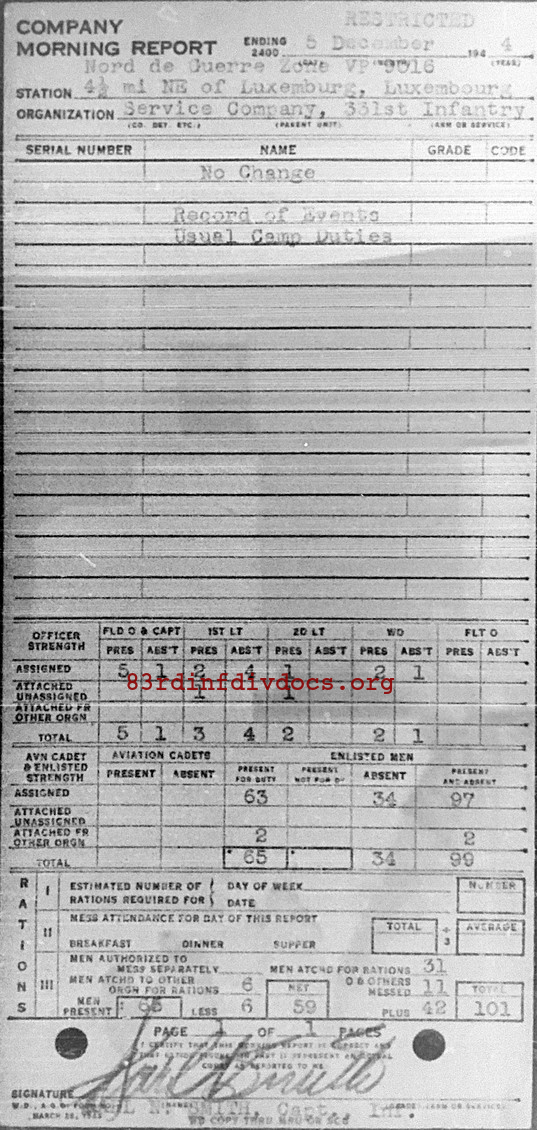 Morning report SERCO Co, 1944-12-05, page 1 Morning report