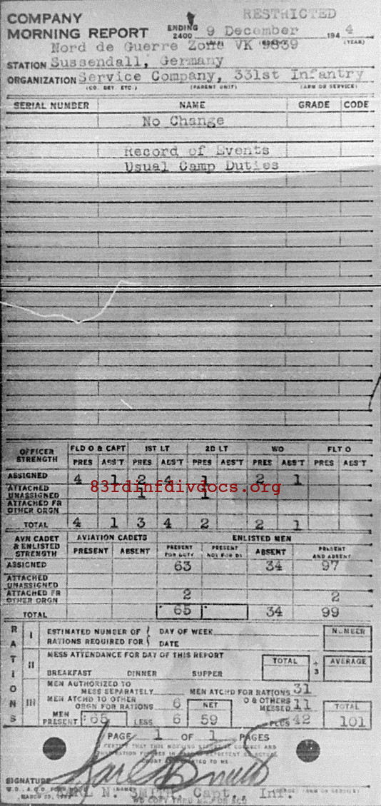 Morning report SERCO Co, 1944-12-09, page 1 Morning report