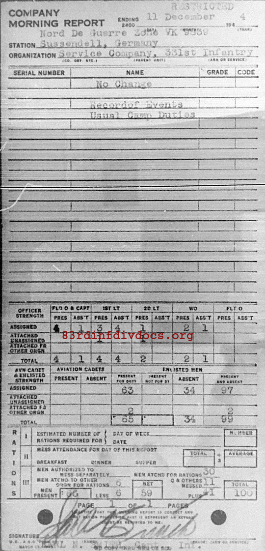 Morning report SERCO Co, 1944-12-11, page 1 Morning report
