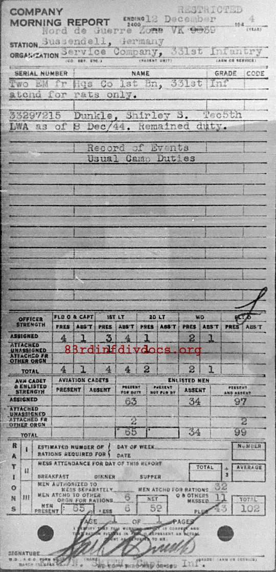 Morning report SERCO Co, 1944-12-12, page 1 Morning report