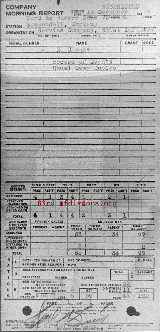Morning report SERCO Co, 1944-12-13, page 1 Morning report