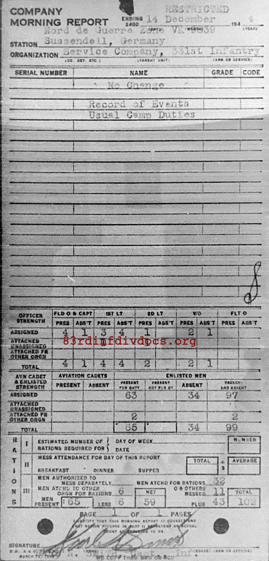 Morning report SERCO Co, 1944-12-14, page 1 Morning report