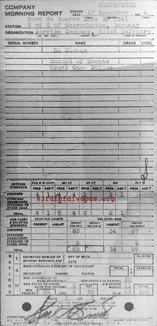 Morning report SERCO Co, 1944-12-17, page 1 Morning report
