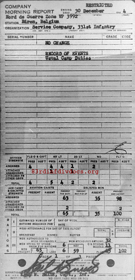 Morning report SERCO Co, 1944-12-30, page 1 Morning report