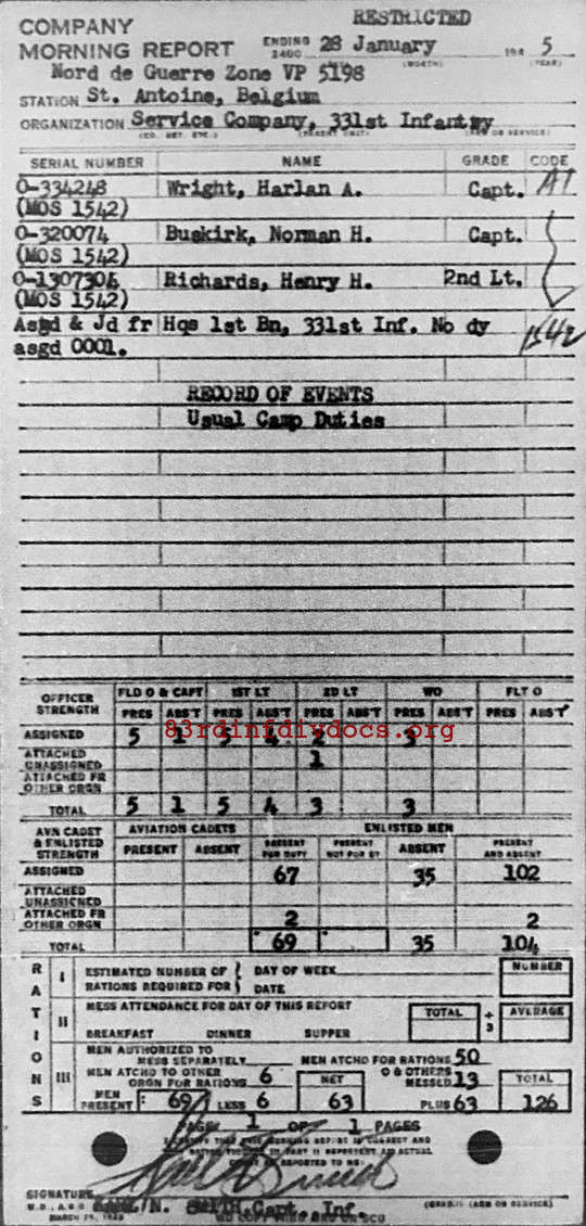 Morning report SERCO Co, 1945-01-28, page 1 Morning report