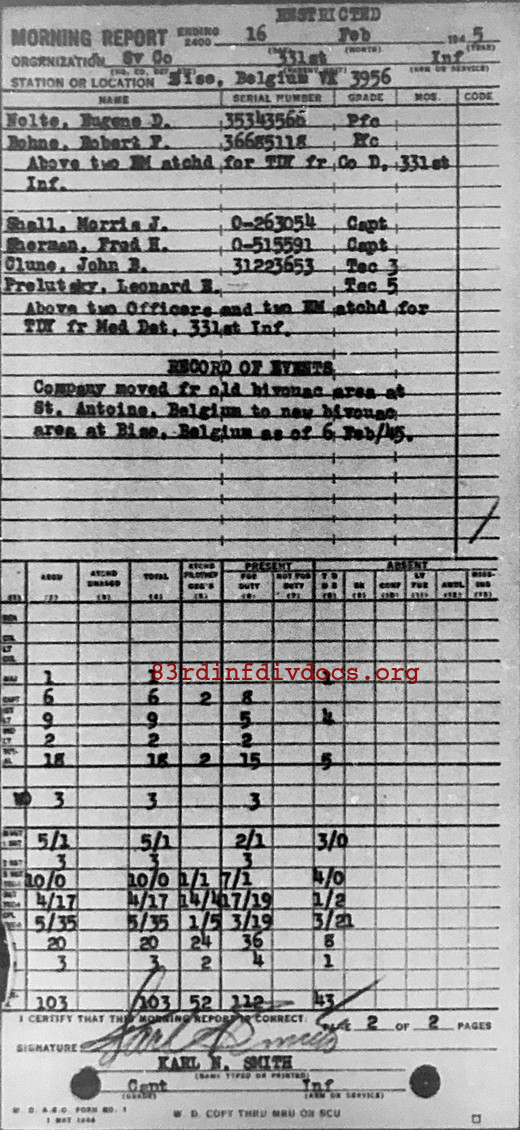 Morning report SERCO Co, 1945-02-16, page 2 Morning report