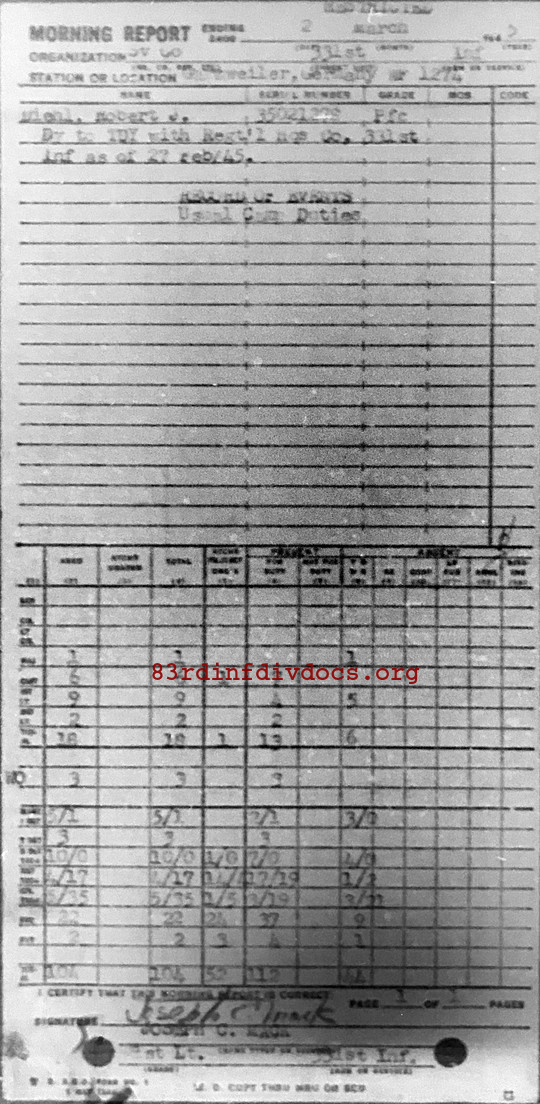 Morning report SERCO Co, 1945-03-02, page 1 Morning report