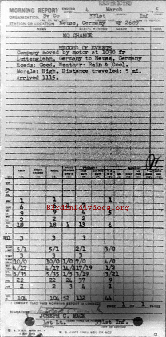 Morning report SERCO Co, 1945-03-04, page 1 Morning report