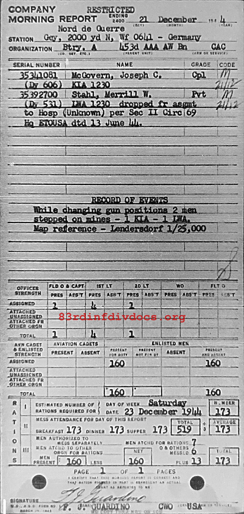 Morning report A Co, 1944-12-21, page 1 Morning report