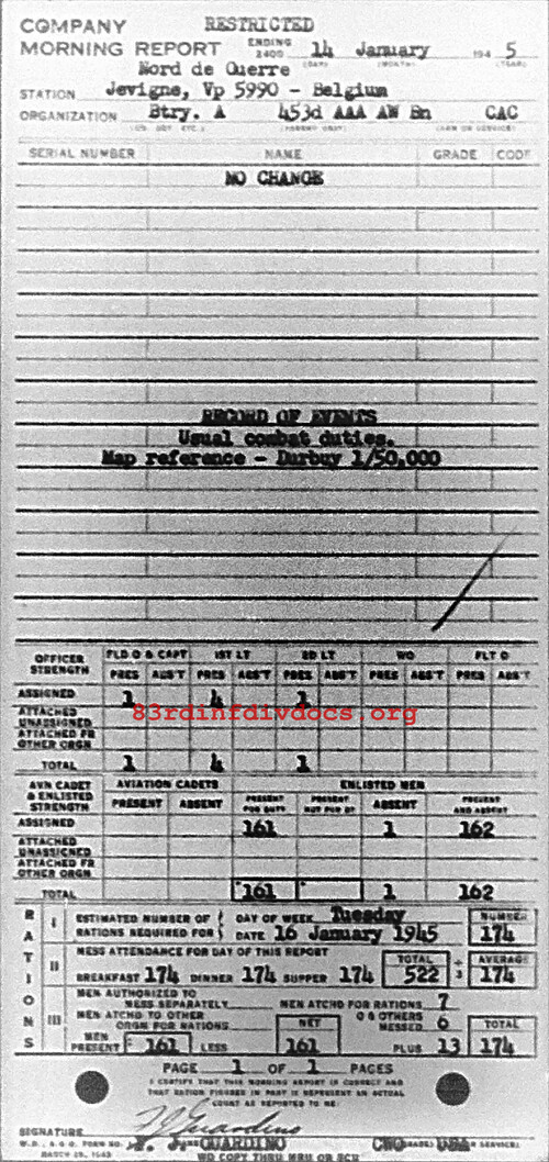 Morning report A Co, 1945-01-14, page 1 Morning report