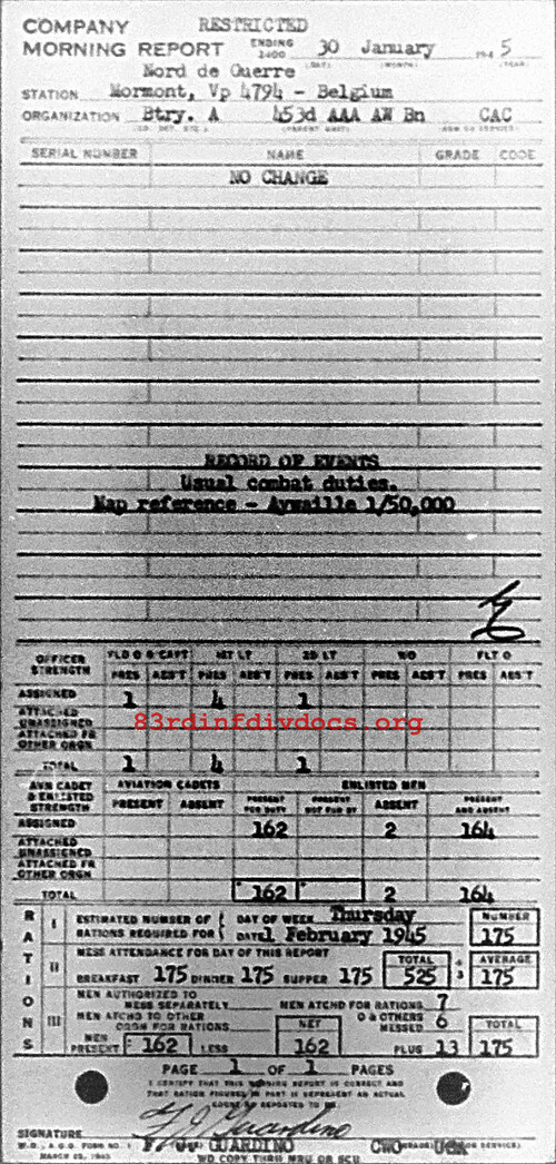 Morning report A Co, 1945-01-30, page 1 Morning report