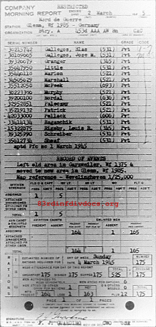 Morning report A Co, 1945-03-02, page 1 Morning report