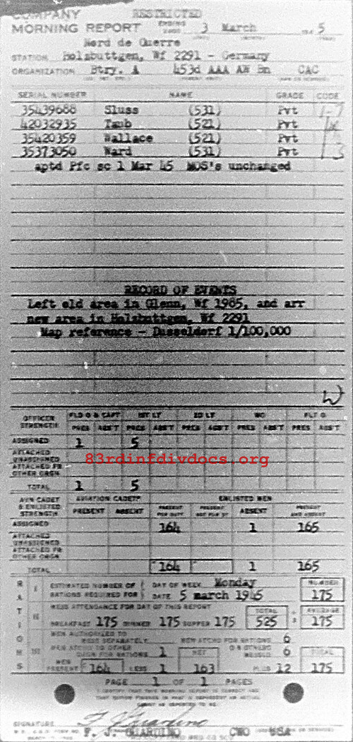 Morning report A Co, 1945-03-03, page 1 Morning report