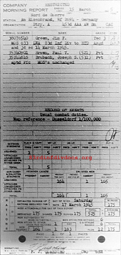 Morning report A Co, 1945-03-15, page 1 Morning report