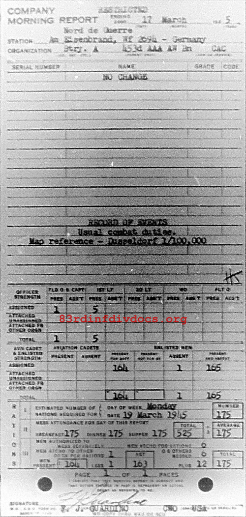 Morning report A Co, 1945-03-17, page 1 Morning report