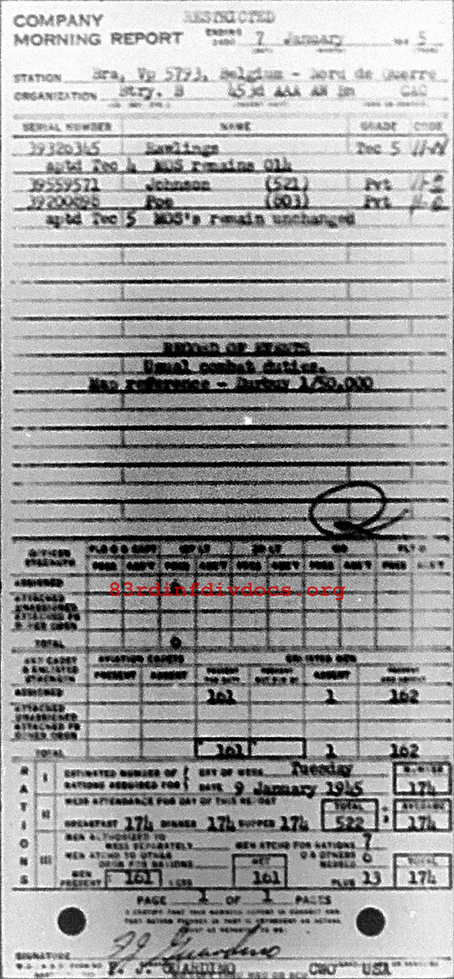 Morning report B Co, 1945-01-07, page 1 Morning report