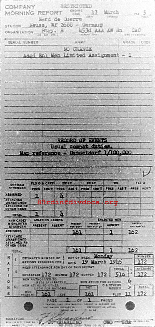 Morning report B Co, 1945-03-17, page 1 Morning report