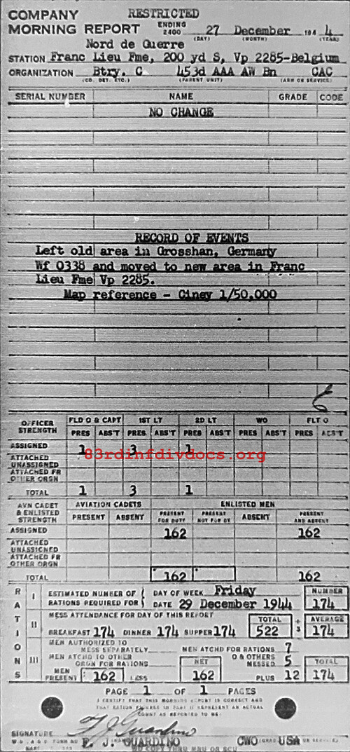 Morning report C Co, 1944-12-27, page 1 Morning report