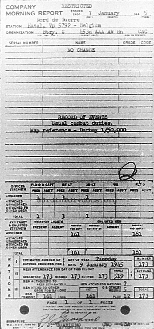 Morning report C Co, 1945-01-07, page 1 Morning report