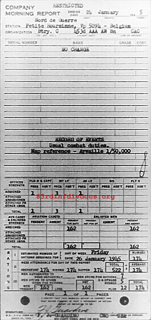 Morning report C Co, 1945-01-24, page 1 Morning report