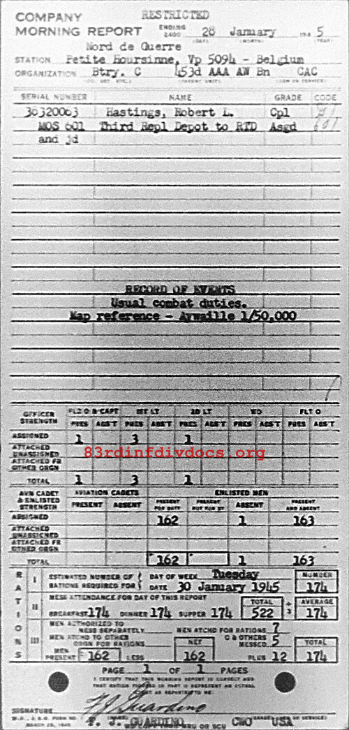 Morning report C Co, 1945-01-28, page 1 Morning report