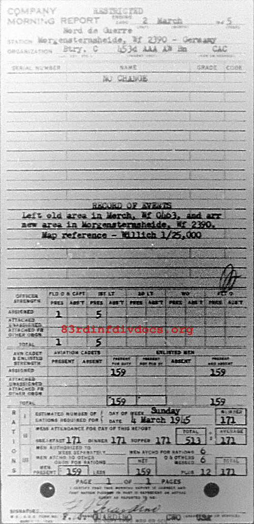 Morning report C Co, 1945-03-02, page 1 Morning report