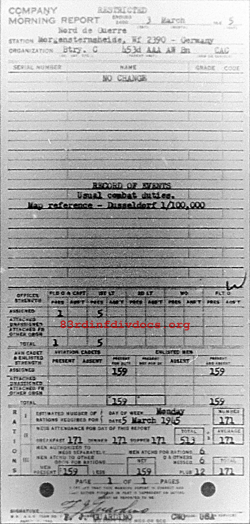 Morning report C Co, 1945-03-03, page 1 Morning report