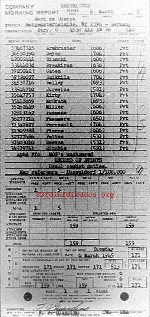 Morning report C Co, 1945-03-04, page 1 Morning report