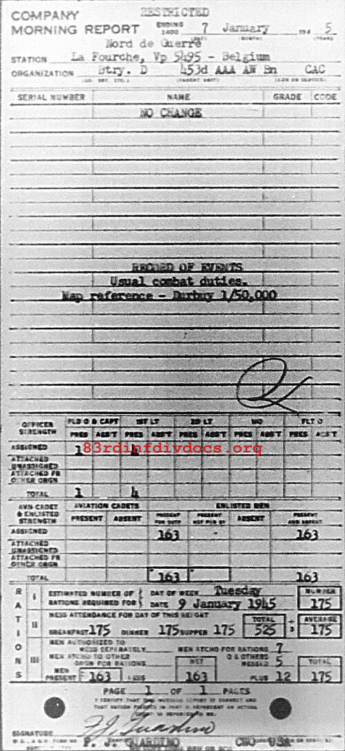 Morning report D Co, 1945-01-07, page 1 Morning report