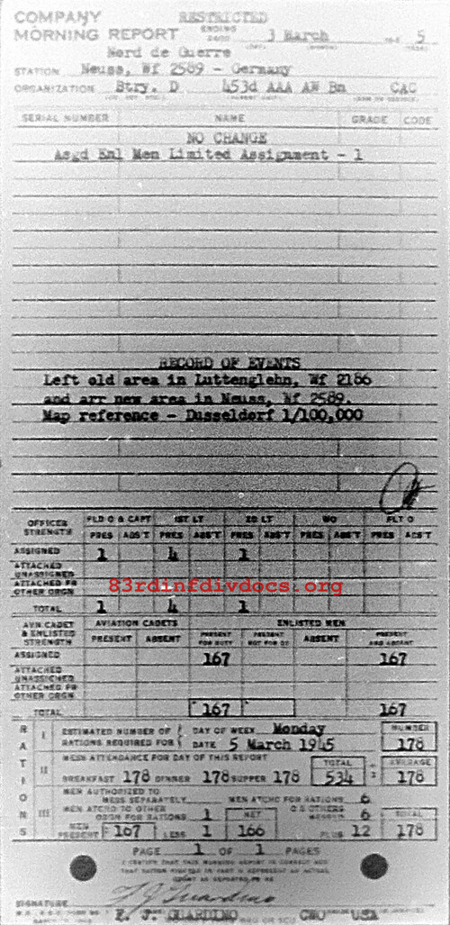 Morning report D Co, 1945-03-03, page 1 Morning report