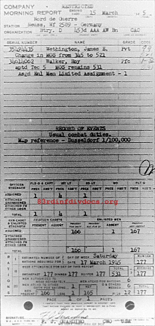 Morning report D Co, 1945-03-15, page 1 Morning report