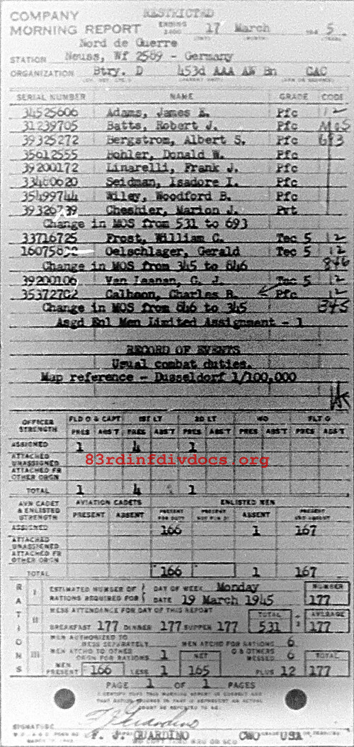 Morning report D Co, 1945-03-17, page 1 Morning report