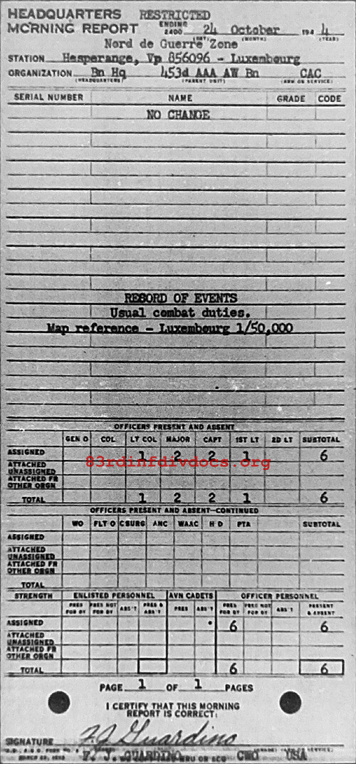 Morning report HQ Co, 1944-10-24, page 1 Morning report