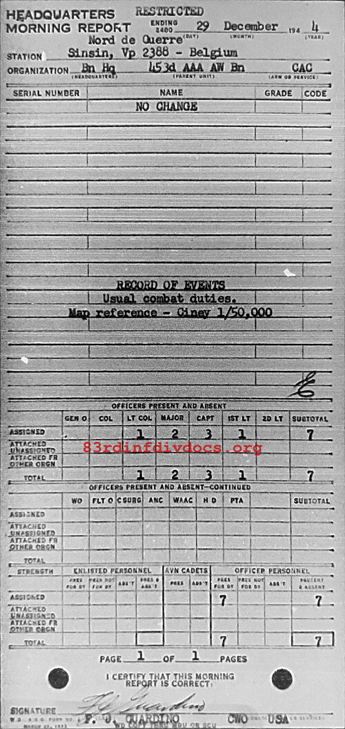 Morning report HQ Co, 1944-12-29, page 1 Morning report
