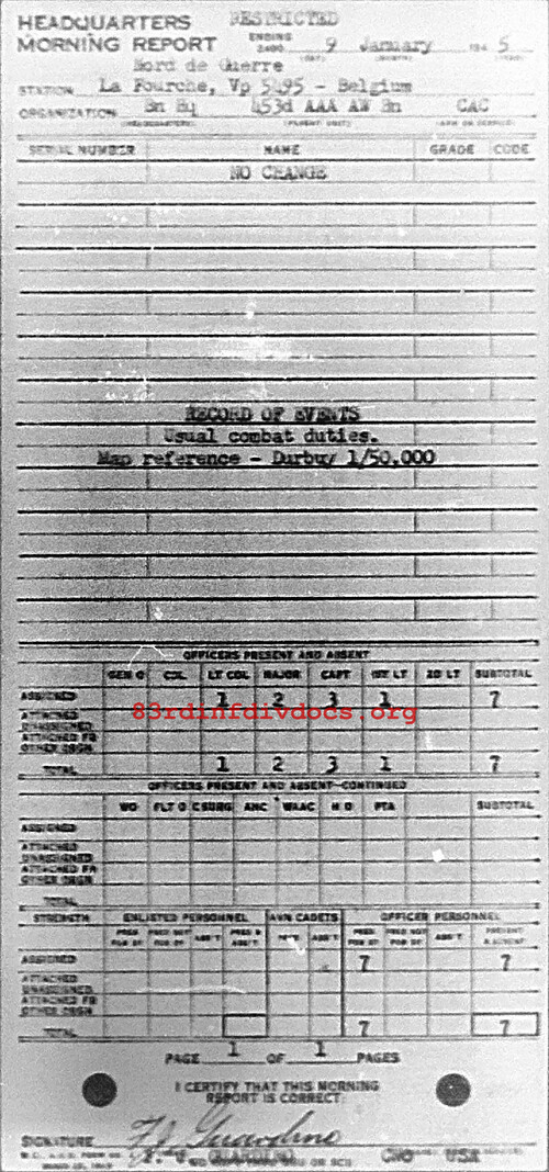 Morning report HQ Co, 1945-01-09, page 1 Morning report