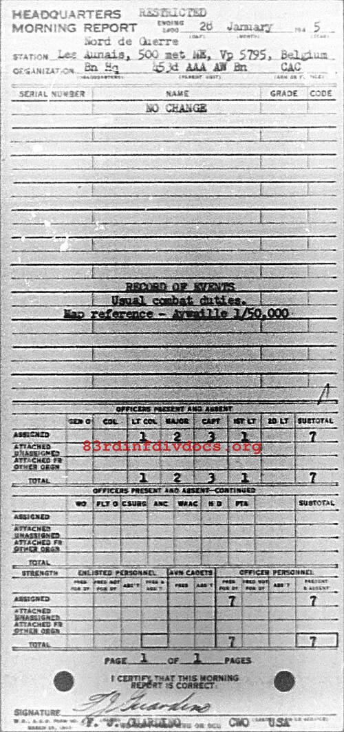 Morning report HQ Co, 1945-01-28, page 1 Morning report