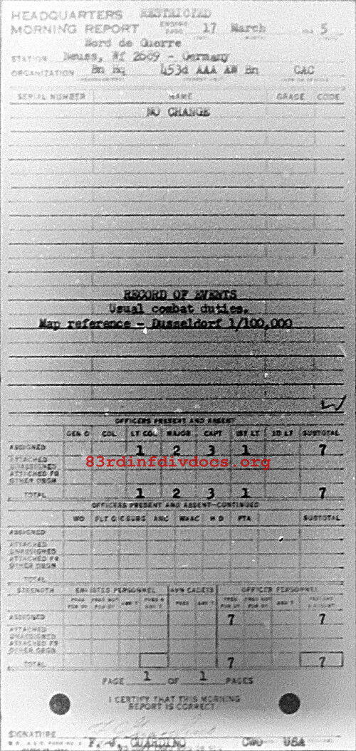 Morning report HQ Co, 1945-03-17, page 1 Morning report
