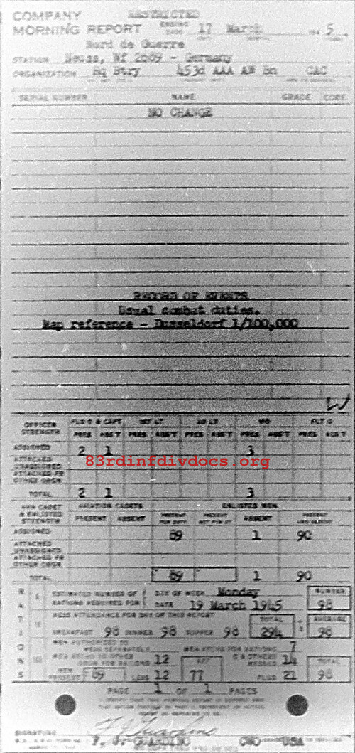 Morning report HQBTRY Co, 1945-03-17, page 1 Morning report