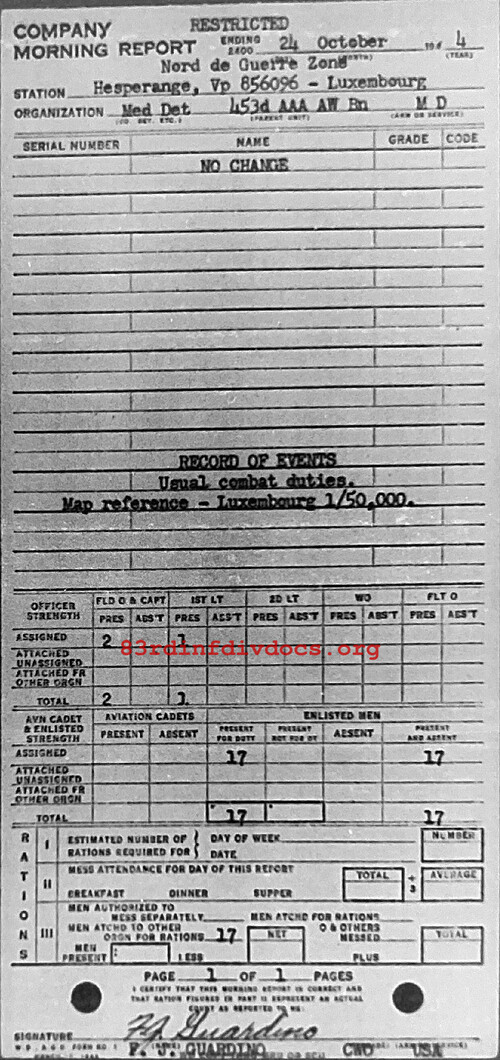 Morning report MEDDET Co, 1944-10-24, page 1 Morning report