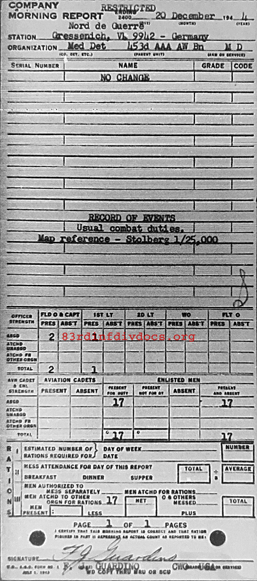 Morning report MEDDET Co, 1944-12-20, page 1 Morning report
