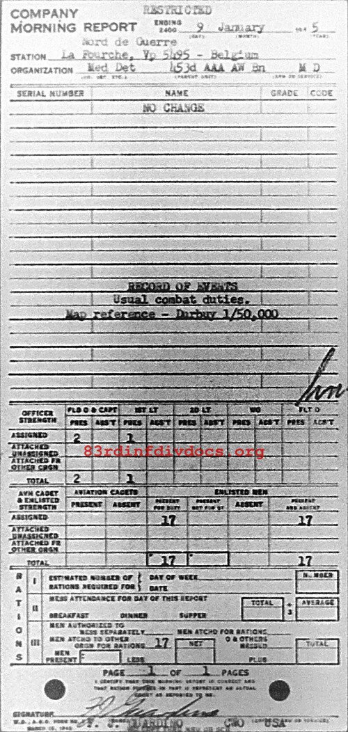 Morning report MEDDET Co, 1945-01-09, page 1 Morning report