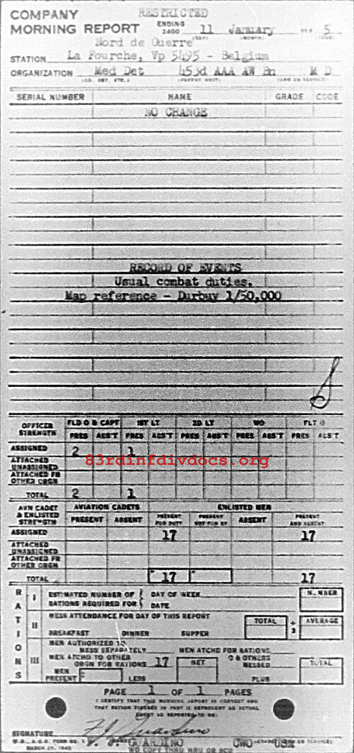 Morning report MEDDET Co, 1945-01-11, page 1 Morning report