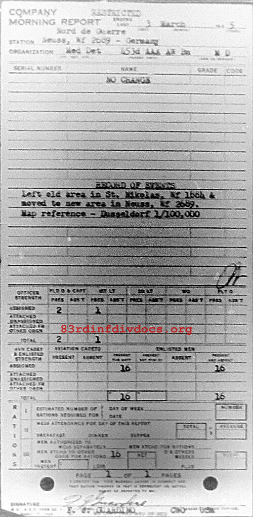 Morning report MEDDET Co, 1945-03-03, page 1 Morning report